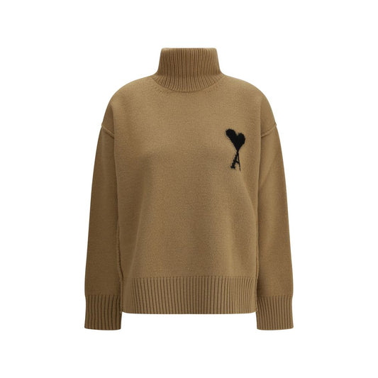 Ami Paris brauner Fleece-Rollkragenpullover aus Wolle