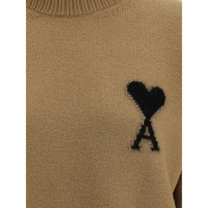 Ami Paris brauner Fleece-Rollkragenpullover aus Wolle