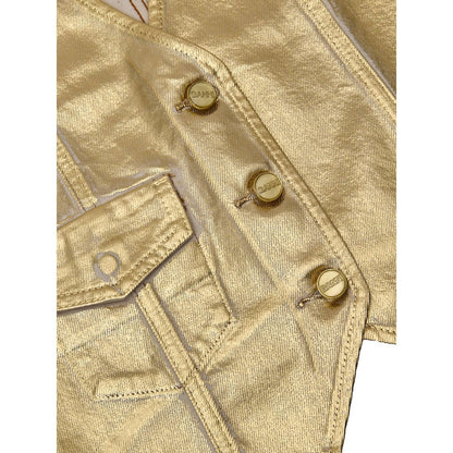 Ganni – Ärmellose Jacke aus goldener Baumwolle