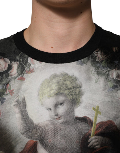 Dolce & Gabbana Black Cashmere Cherub Print Baroque Sweater