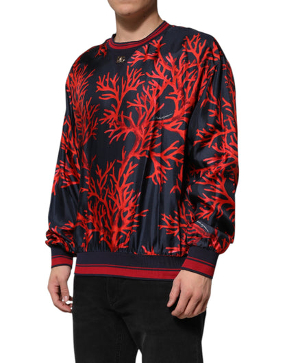 Dolce &amp; Gabbana Marineblauer Pullover aus Seide mit Korallendruck