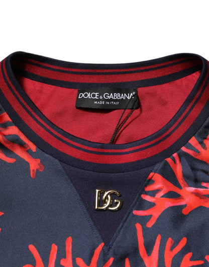 Dolce &amp; Gabbana Marineblauer Pullover aus Seide mit Korallendruck