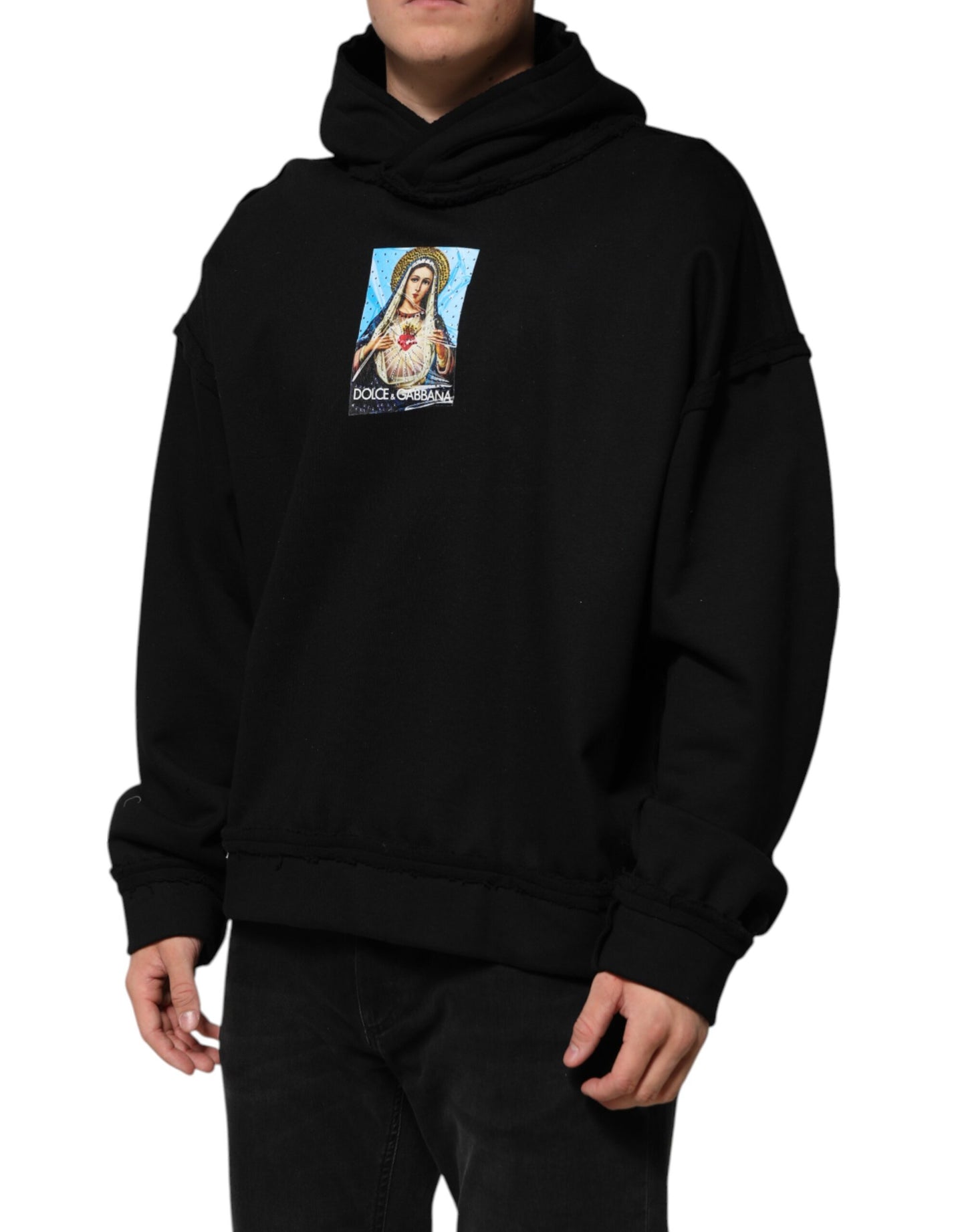 Dolce &amp; Gabbana – Schwarze, bedruckte Kapuzenjacke mit Kristallverzierung
