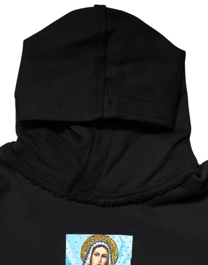 Dolce &amp; Gabbana – Schwarze, bedruckte Kapuzenjacke mit Kristallverzierung
