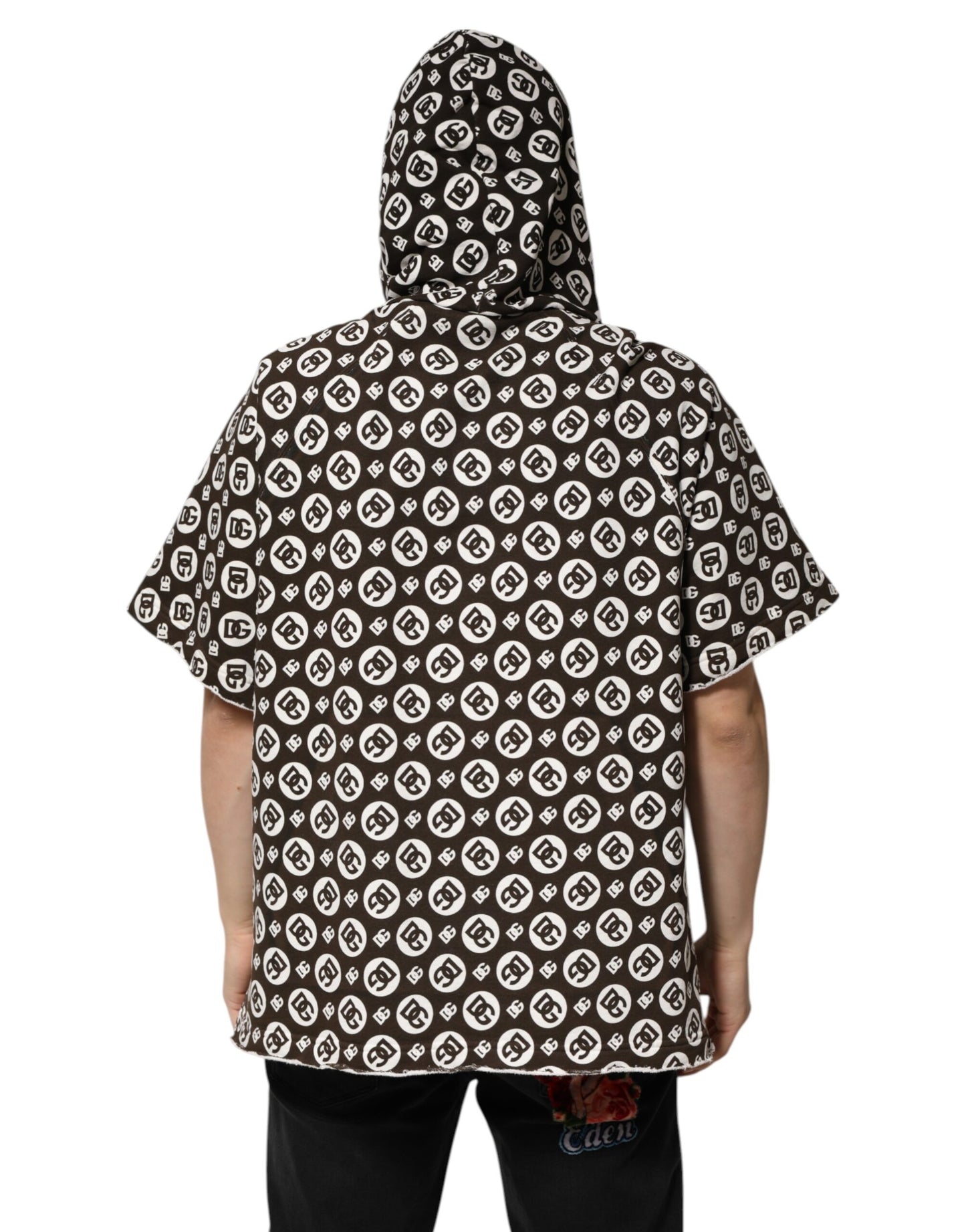 سترة قصيرة بغطاء رأس وشعار DG باللون البني والأبيض من Dolce &amp; Gabbana