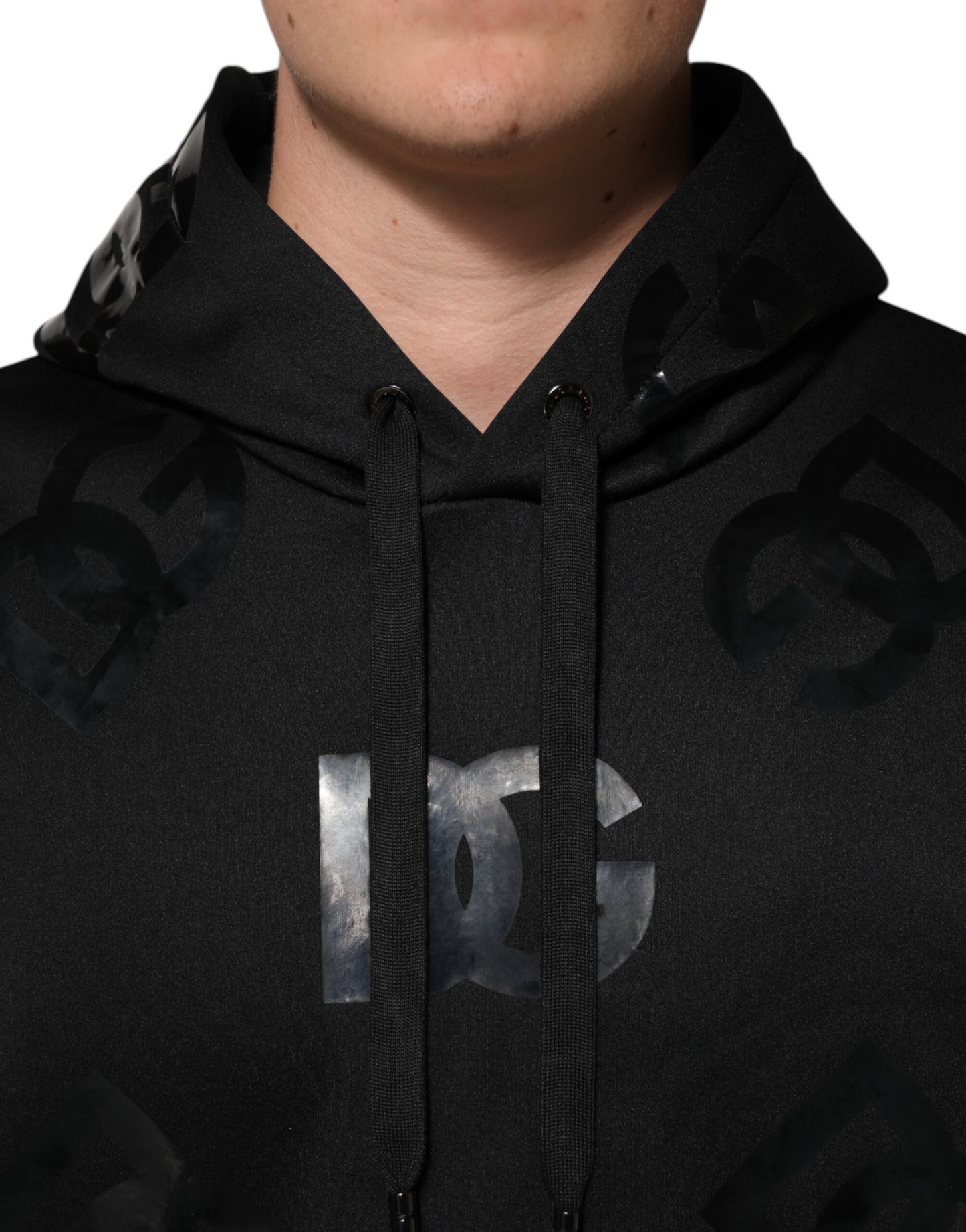 Dolce &amp; Gabbana – Schwarzer Hoodie mit DG-Logo und Metallic-Print
