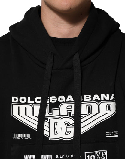 Dolce & Gabbana Black Cotton DG Milano Logo Print Hoodie Sweater