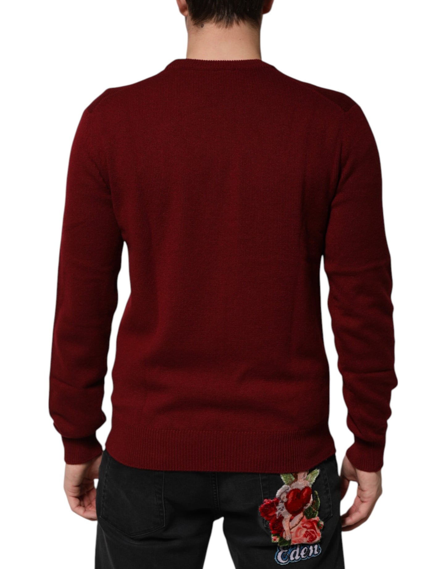 Dolce &amp; Gabbana Burgunderroter Kaschmirpullover mit Löwenwappen