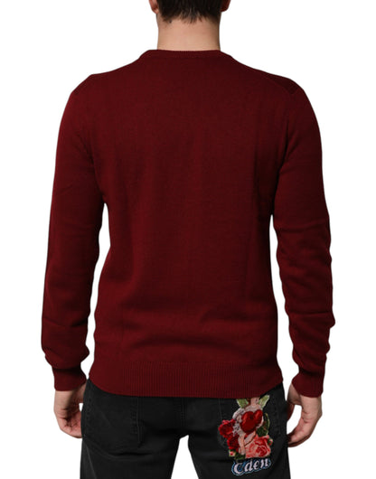 Dolce &amp; Gabbana Burgunderroter Kaschmirpullover mit Löwenwappen