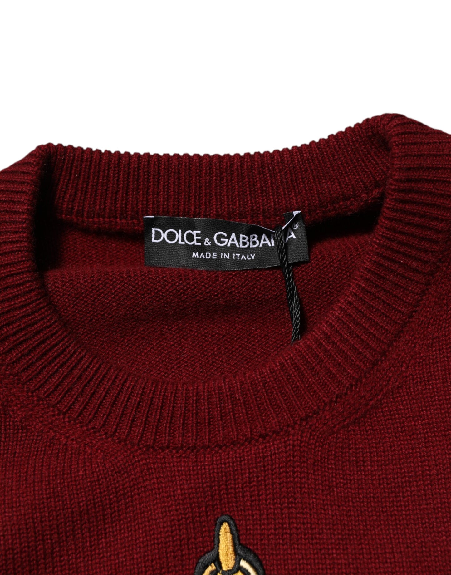 Dolce &amp; Gabbana Burgunderroter Kaschmirpullover mit Löwenwappen