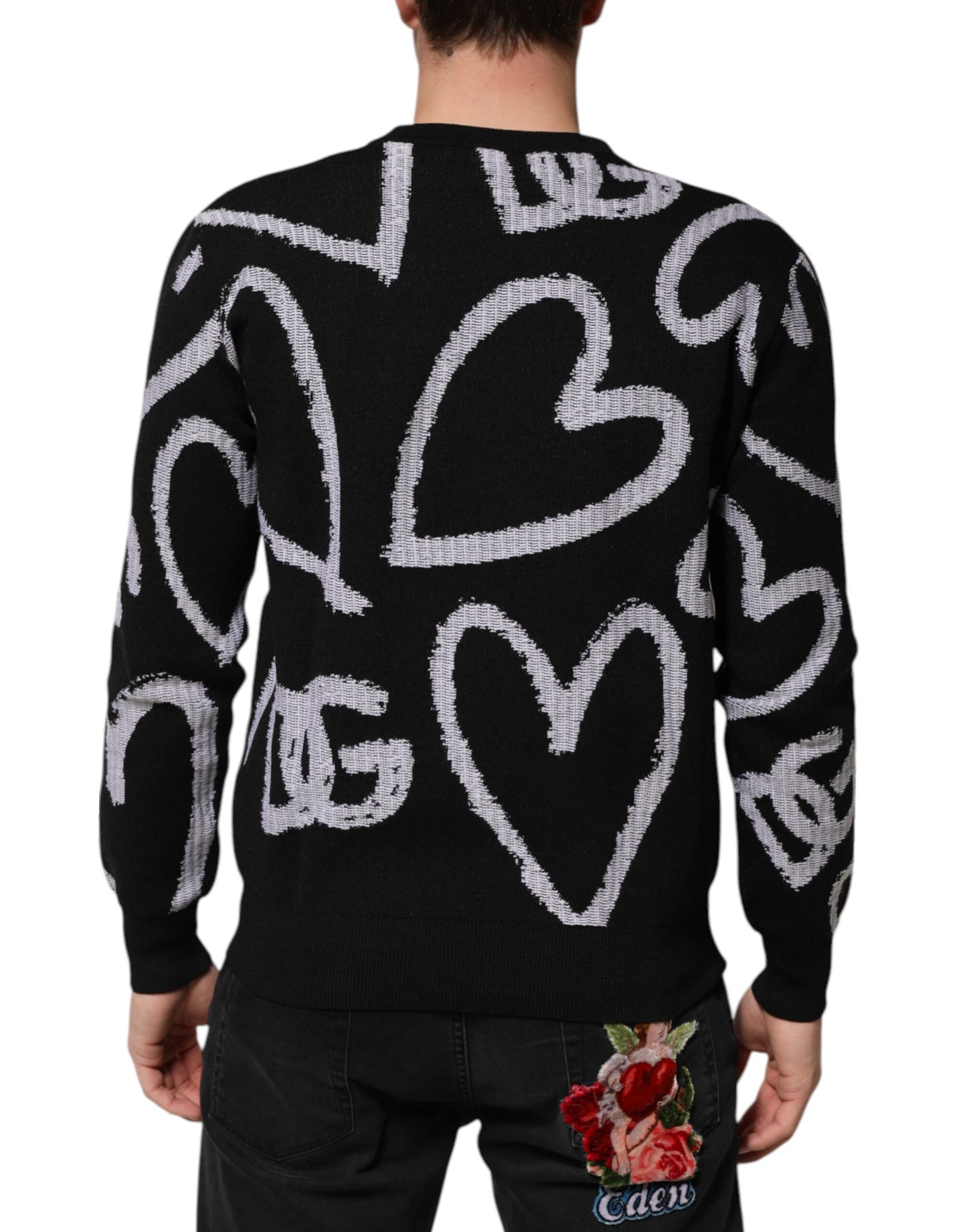 Dolce &amp; Gabbana – Schwarzer Pullover aus Nylon und Wolle mit Herz-Print