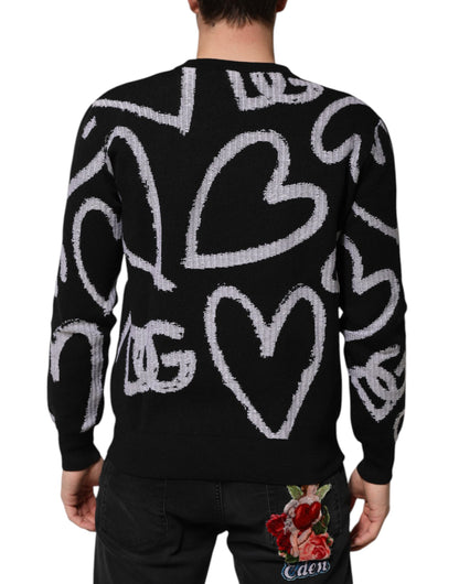 Dolce &amp; Gabbana – Schwarzer Pullover aus Nylon und Wolle mit Herz-Print