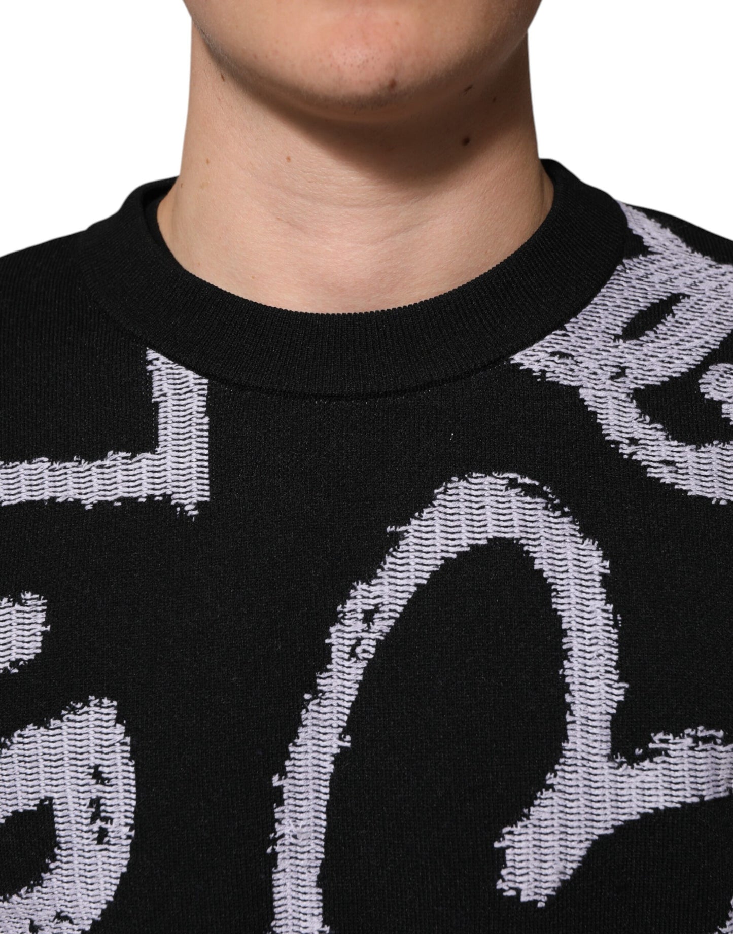 Dolce &amp; Gabbana – Schwarzer Pullover aus Nylon und Wolle mit Herz-Print