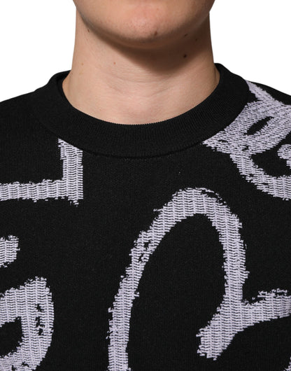 Dolce &amp; Gabbana – Schwarzer Pullover aus Nylon und Wolle mit Herz-Print
