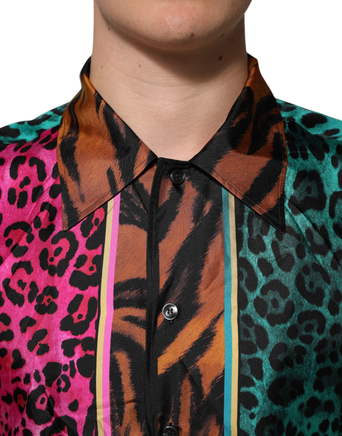 Dolce &amp; Gabbana Mehrfarbiges Hawaii-T-Shirt aus Seide mit Tiger-Print
