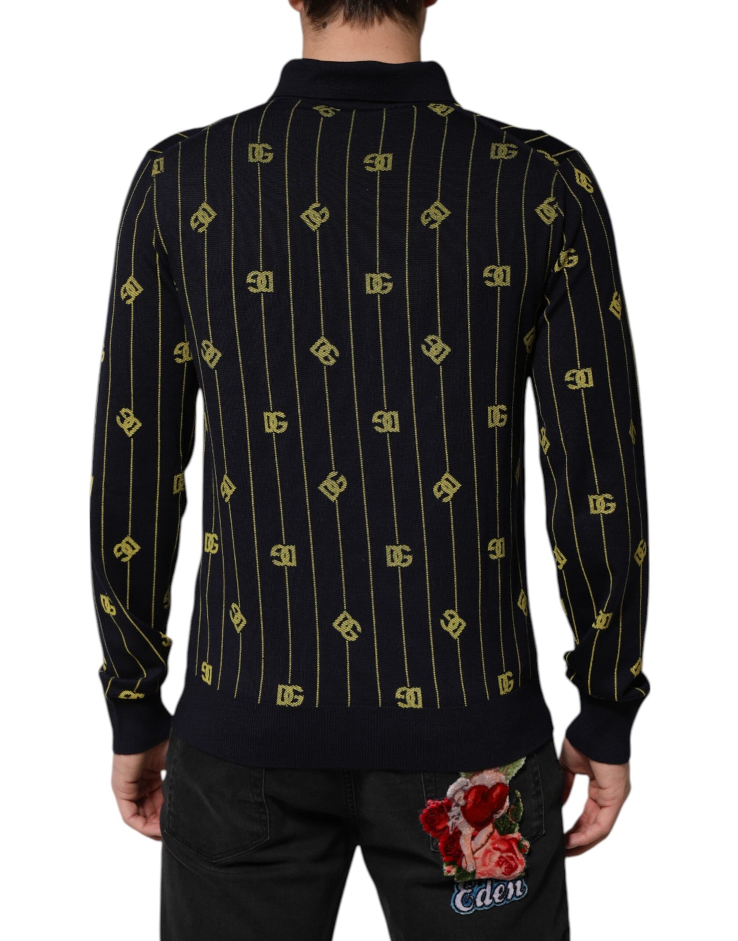 Dolce &amp; Gabbana – Schwarzes Poloshirt aus Jacquard-Strick mit Logo