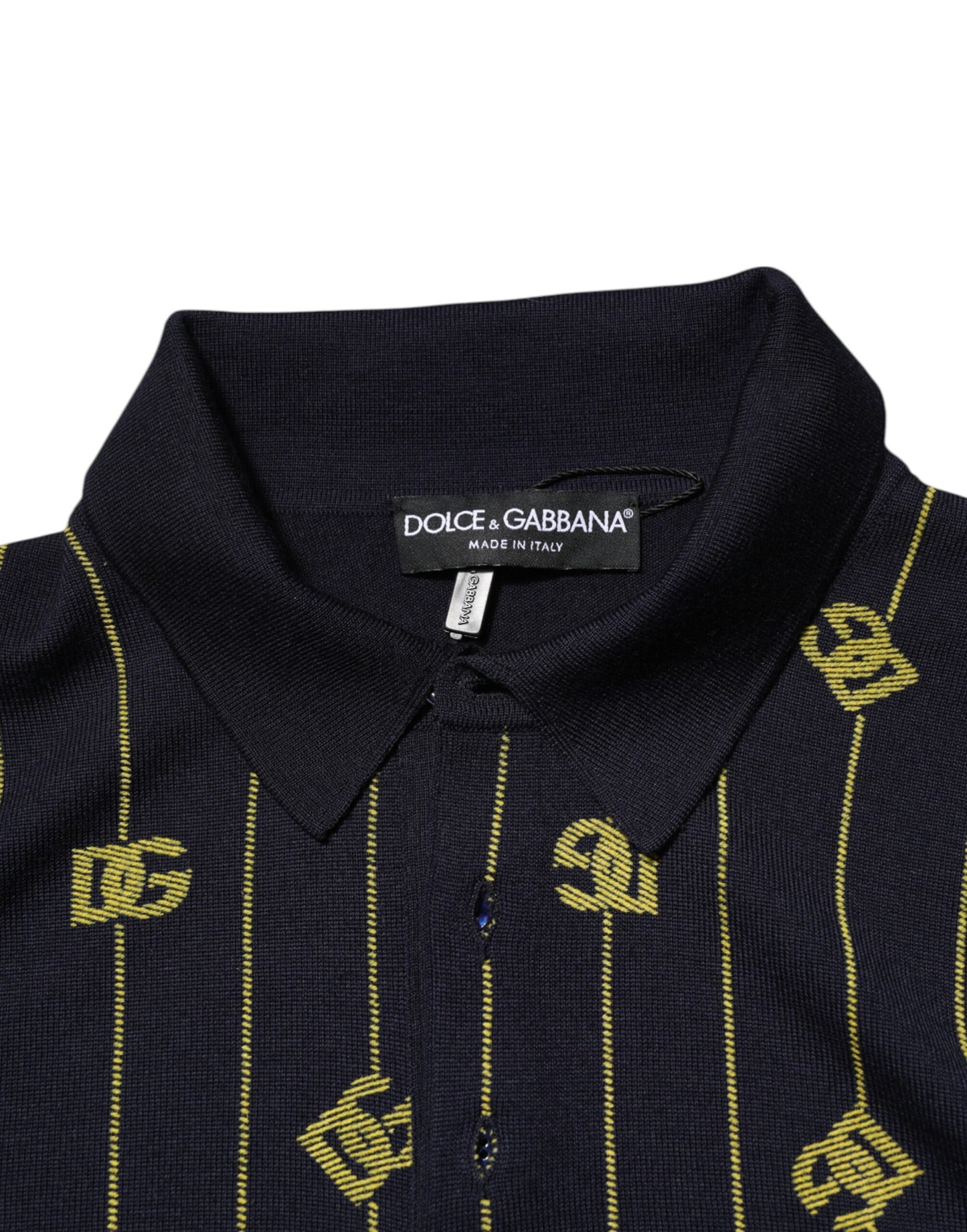 Dolce &amp; Gabbana – Schwarzes Poloshirt aus Jacquard-Strick mit Logo