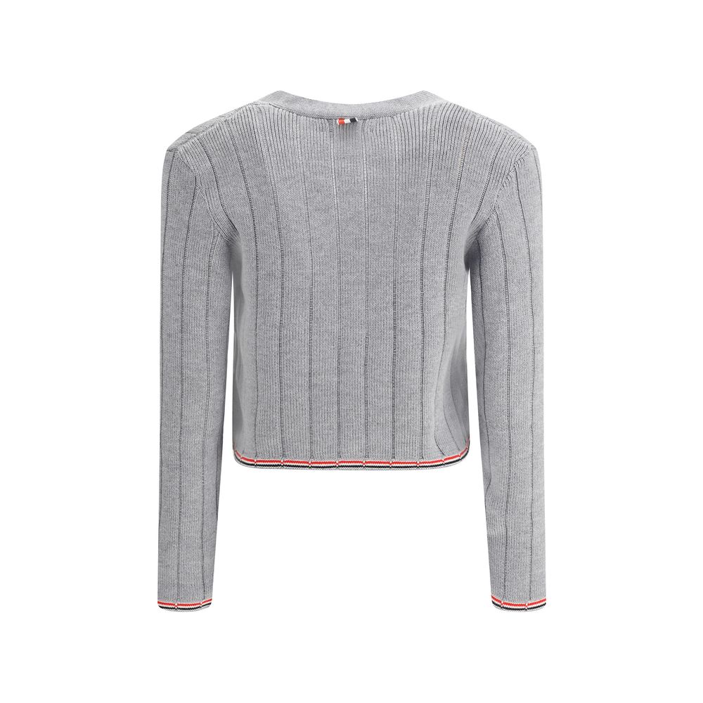 Thom Browne Graue Fleece-Woll-Strickjacke