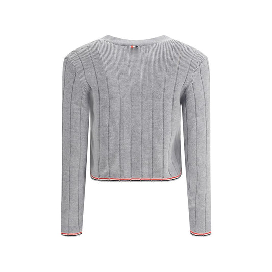 Thom Browne Graue Fleece-Woll-Strickjacke