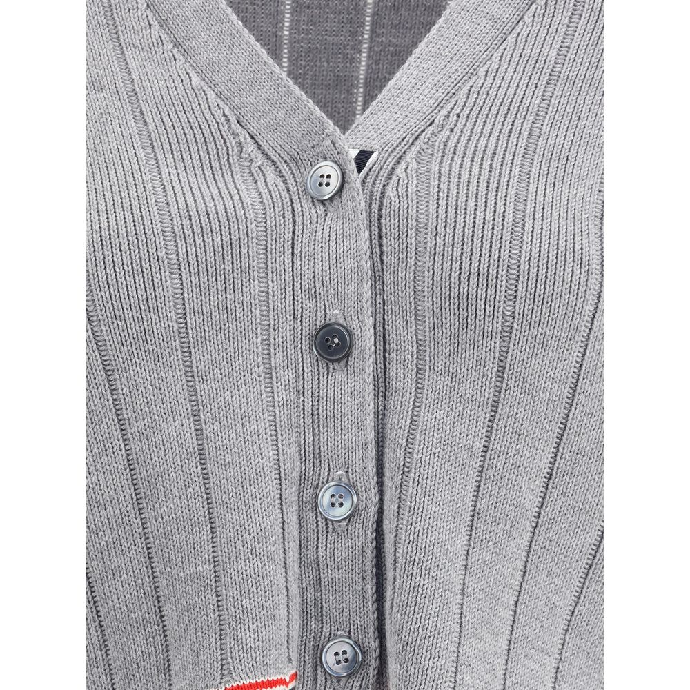 Thom Browne Graue Fleece-Woll-Strickjacke