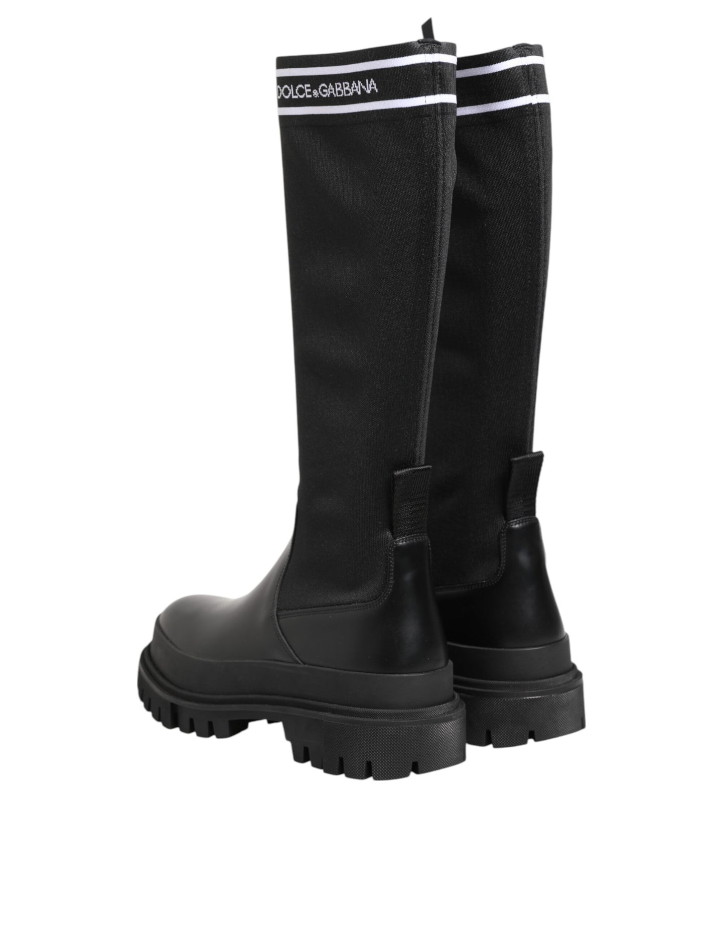 Dolce &amp; Gabbana Schwarz Weiß Polyester Socken Hohe Stiefel Schuhe