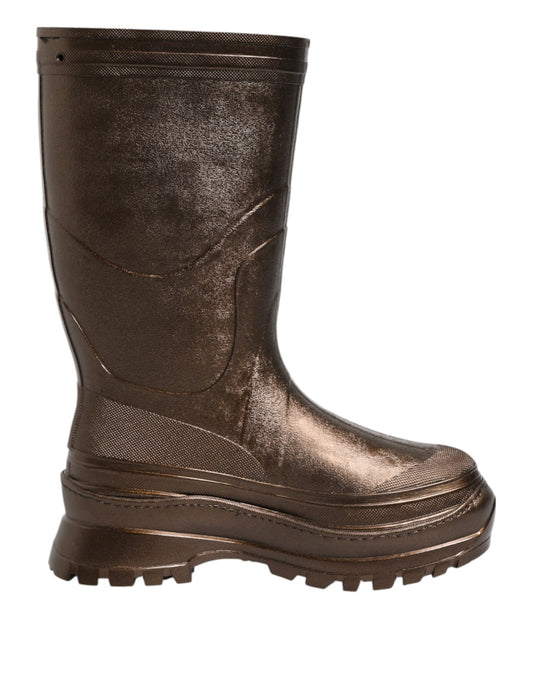 Dolce &amp; Gabbana Metallic Bronze Pull On Regenstiefel Schuhe