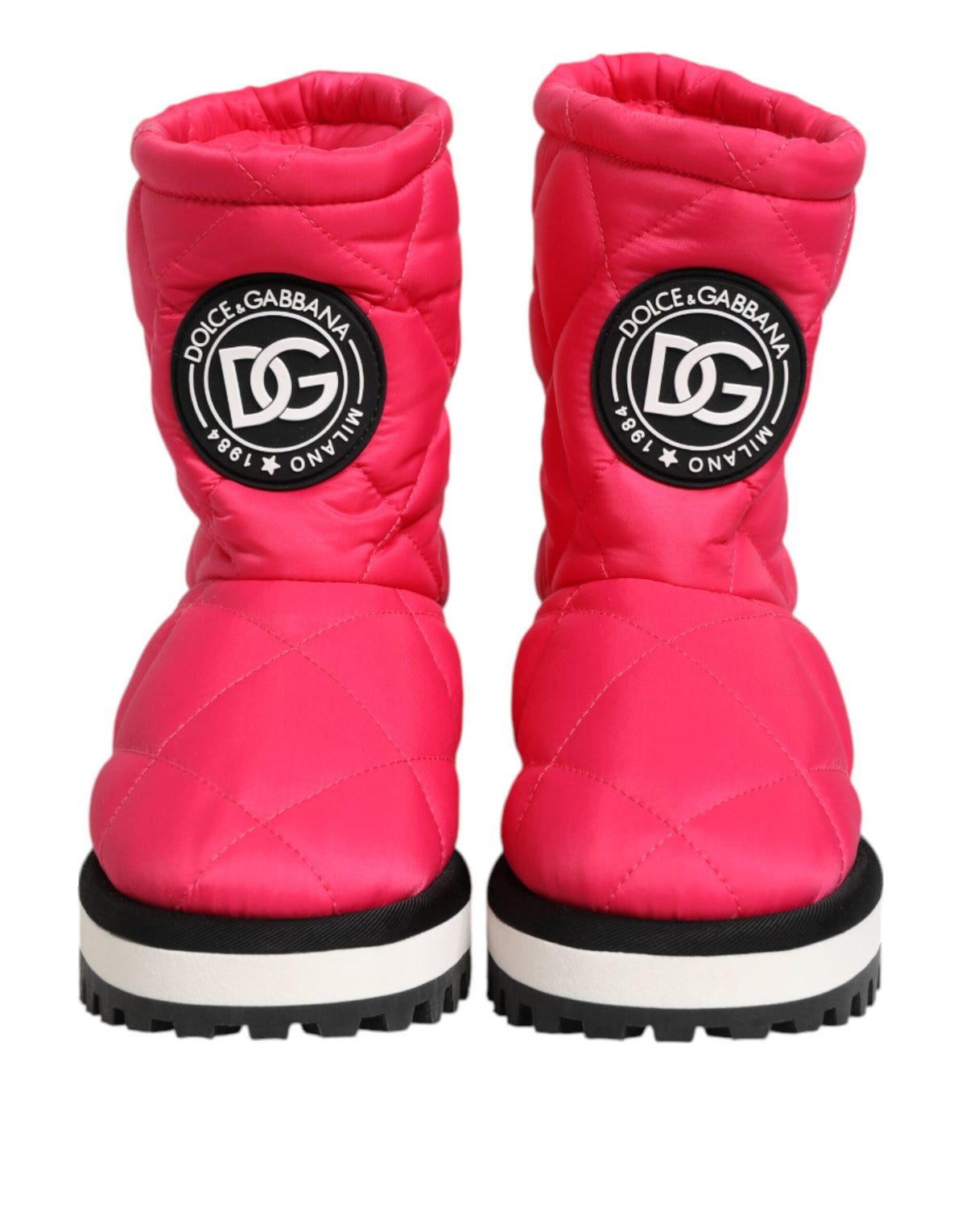 Dolce &amp; Gabbana – Gepolsterte Stiefel mit halbhohem Schaft aus Viskose in Rosa und Weiß