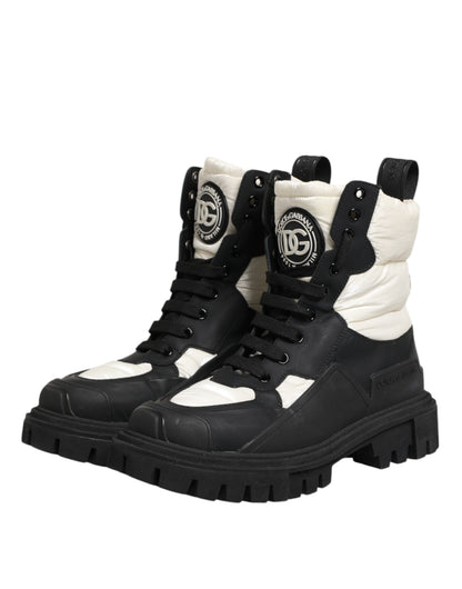 Dolce &amp; Gabbana – Gepolsterte, wadenhohe Schnürstiefel in Schwarz und Weiß