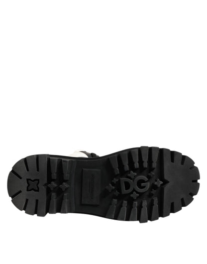 Dolce &amp; Gabbana – Gepolsterte, wadenhohe Schnürstiefel in Schwarz und Weiß