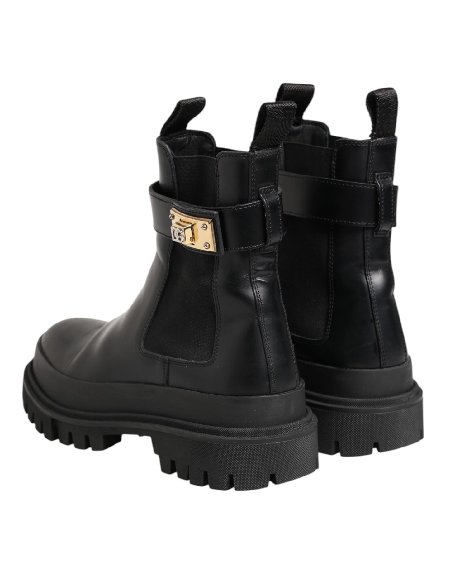 حذاء دولتشي آند غابانا أسود من جلد العجل بحزام وشعار DG