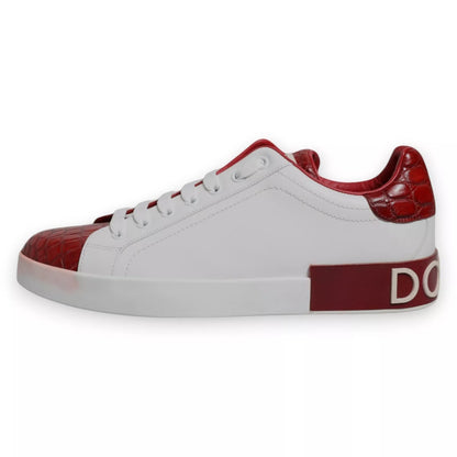 Dolce &amp; Gabbana – Portofino-Sneaker aus weißem und rotem Leder mit Logo