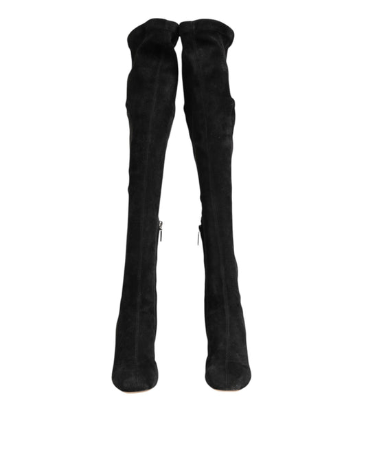 Dolce &amp; Gabbana – Kniehohe Stiefel aus schwarzem Wildleder