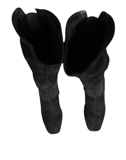 Dolce &amp; Gabbana – Kniehohe Stiefel aus schwarzem Wildleder