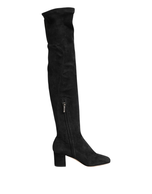 Dolce &amp; Gabbana – Kniehohe Stiefel aus schwarzem Wildleder