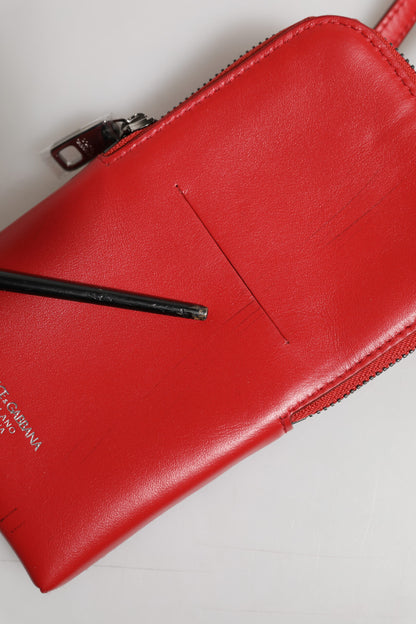 Dolce &amp; Gabbana Rote Ledergeldbörse, Handy-Umhängetasche mit Umhängeband