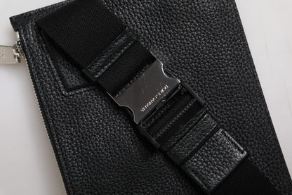 Dolce &amp; Gabbana – Gürteltasche aus schwarzem Leder mit Logoprägung