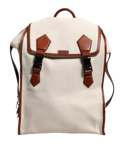 Dolce &amp; Gabbana Beige Braun Canvas Leder EDGE Reise Herren Rucksack Tasche