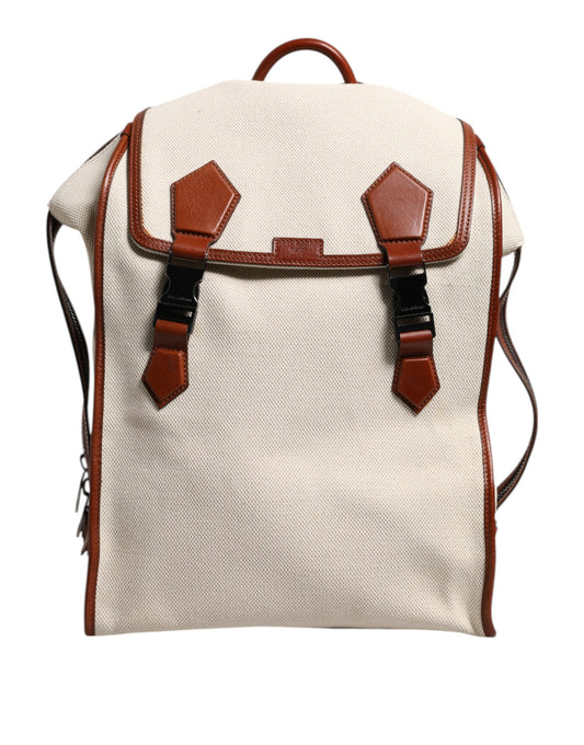 Dolce &amp; Gabbana Beige Braun Canvas Leder EDGE Reise Herren Rucksack Tasche