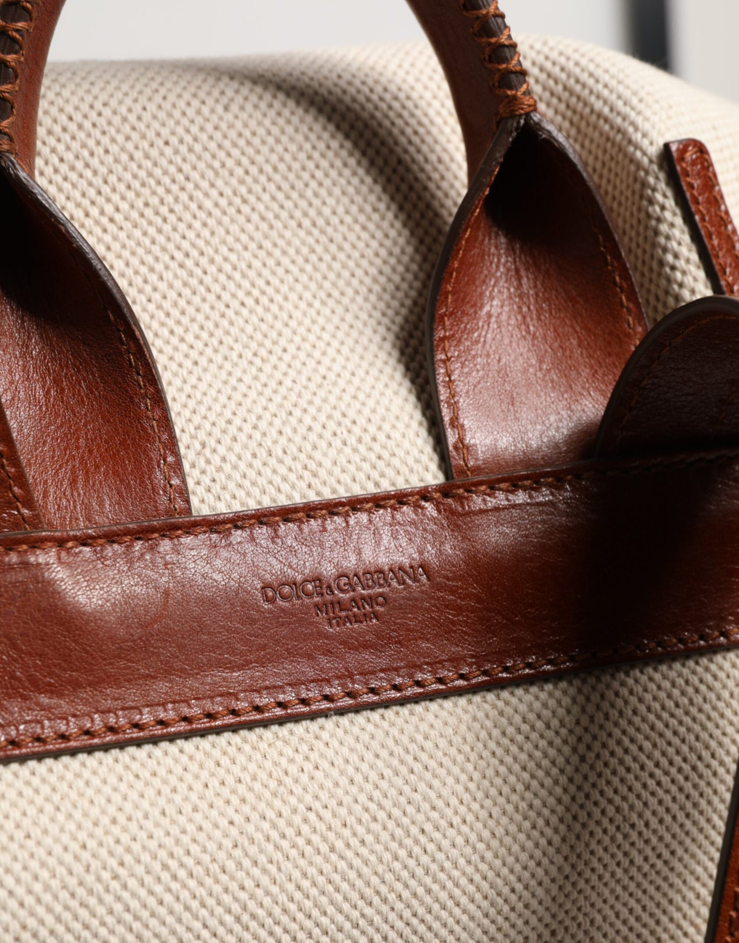 Dolce &amp; Gabbana Beige Braun Canvas Leder EDGE Reise Herren Rucksack Tasche