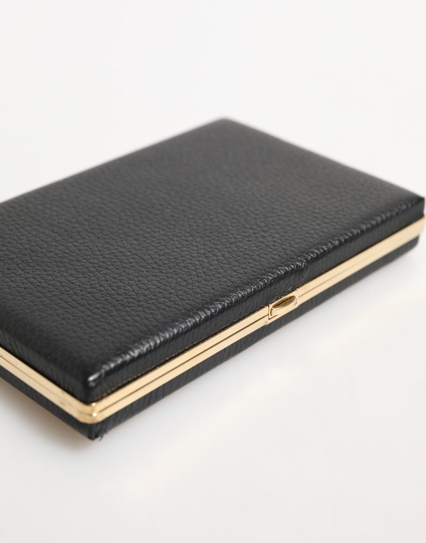 Dolce &amp; Gabbana Schwarzes Leder Goldrahmen Clutch Abend Party Handtasche