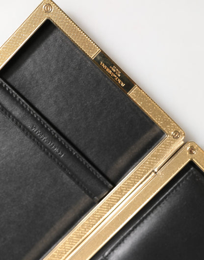 Dolce &amp; Gabbana Schwarzes Leder Goldrahmen Clutch Abend Party Handtasche