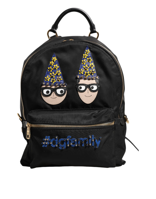 Dolce &amp; Gabbana – Rucksacktasche „VULCANO“ aus schwarzem Nylon mit Verzierung #DGFAMILY