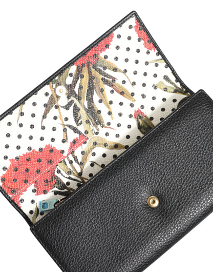 Dolce &amp; Gabbana – Dreifach gefaltete Kartenetui-Geldbörse aus schwarzem Leder mit Logo-Schild