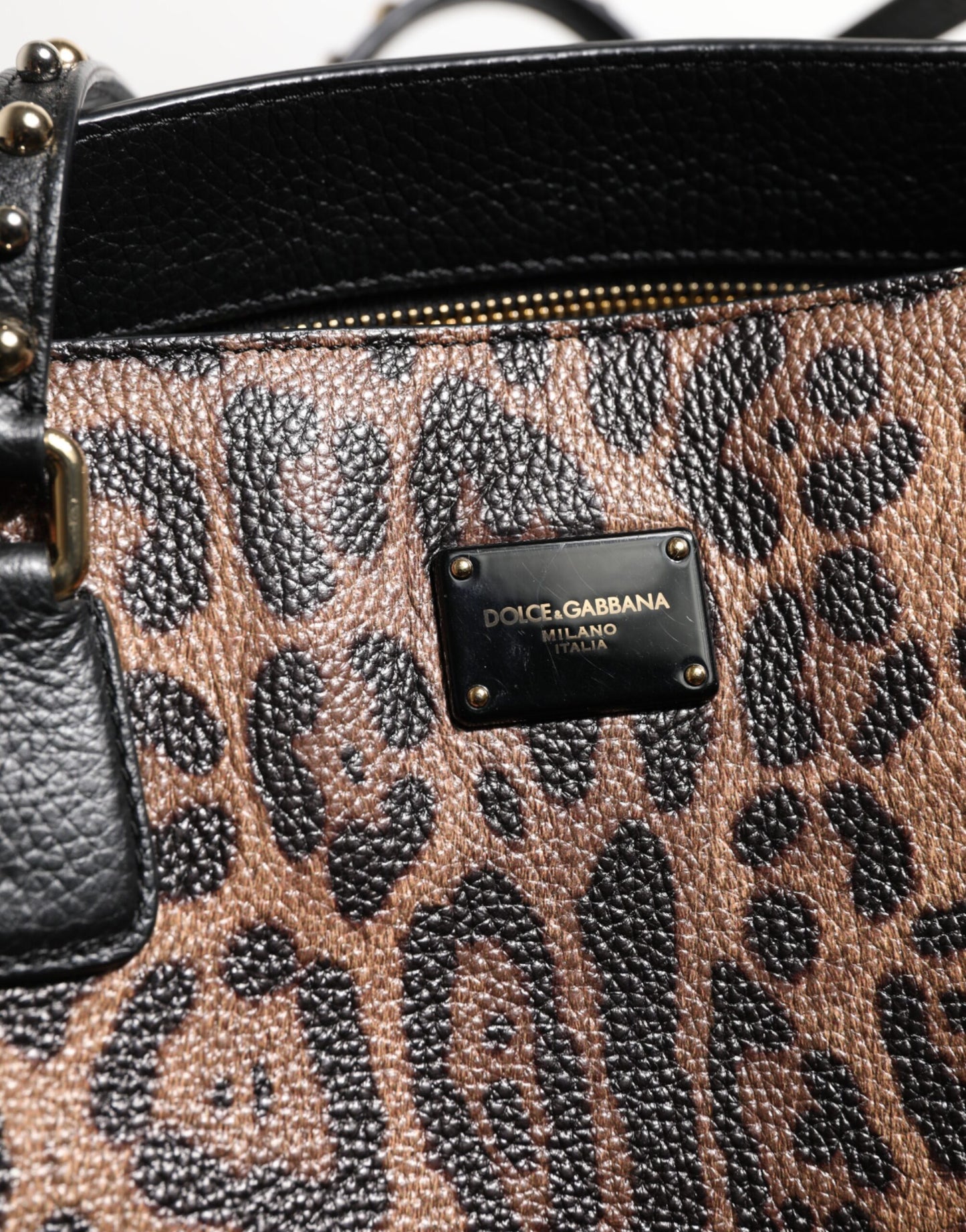 Dolce &amp; Gabbana – Tragetasche aus braunem Leoparden-GLAM-Leder mit Logo-Plakette
