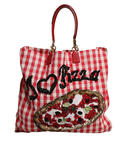 Dolce &amp; Gabbana – Rote Tragetasche mit Strassverzierung „I Love Pizza“