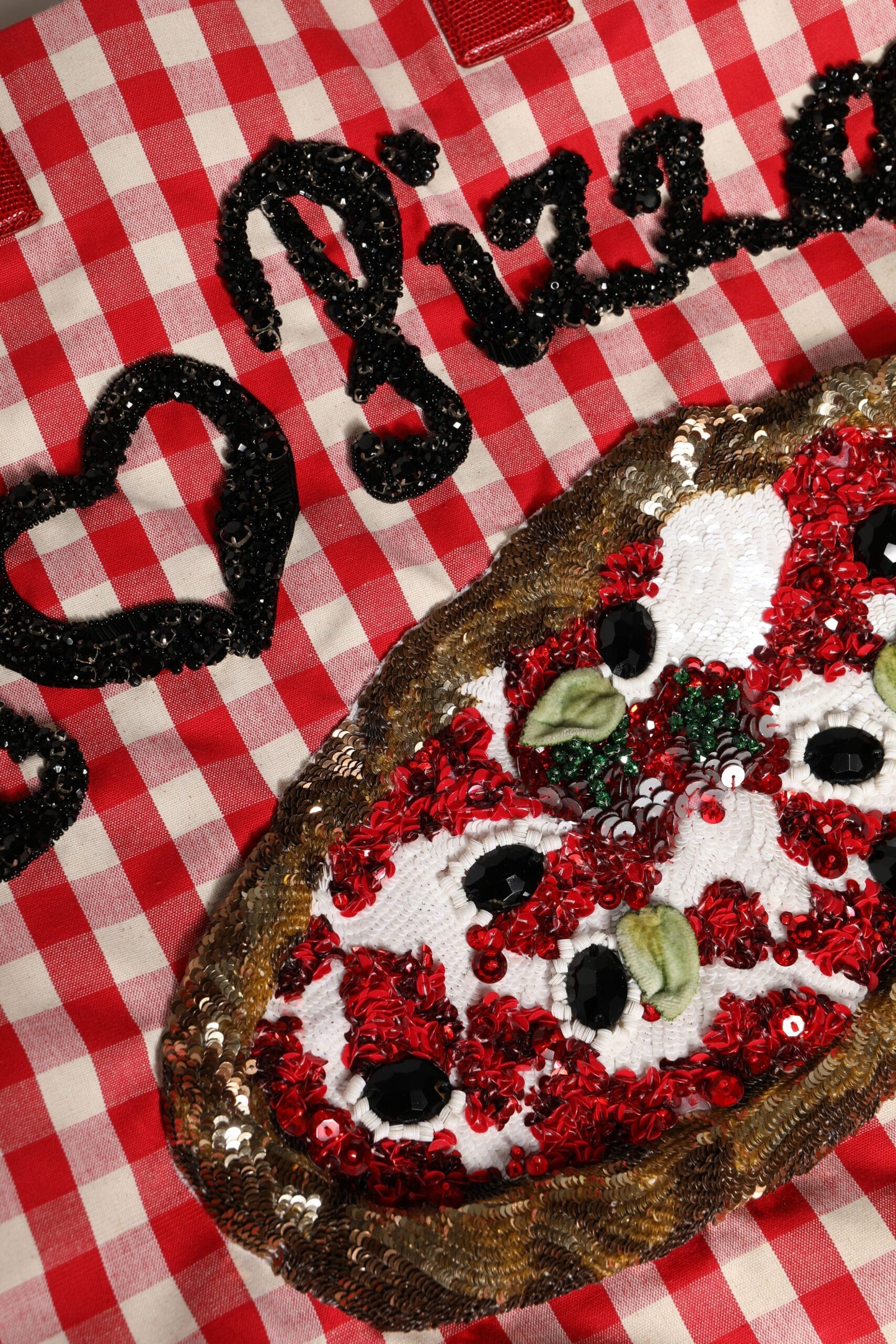 Dolce &amp; Gabbana – Rote Tragetasche mit Strassverzierung „I Love Pizza“