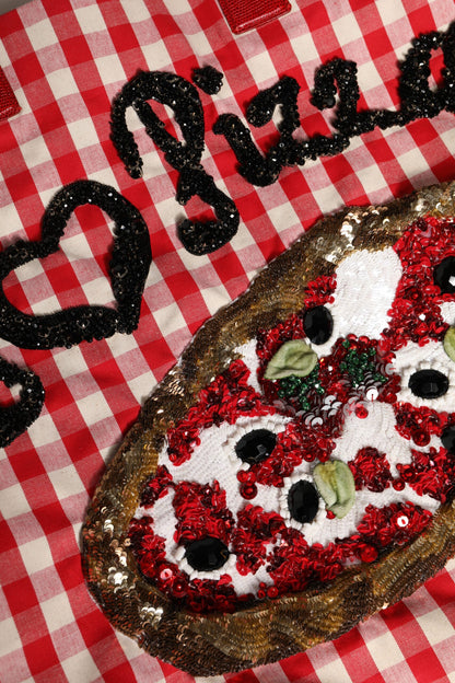 Dolce &amp; Gabbana – Rote Tragetasche mit Strassverzierung „I Love Pizza“