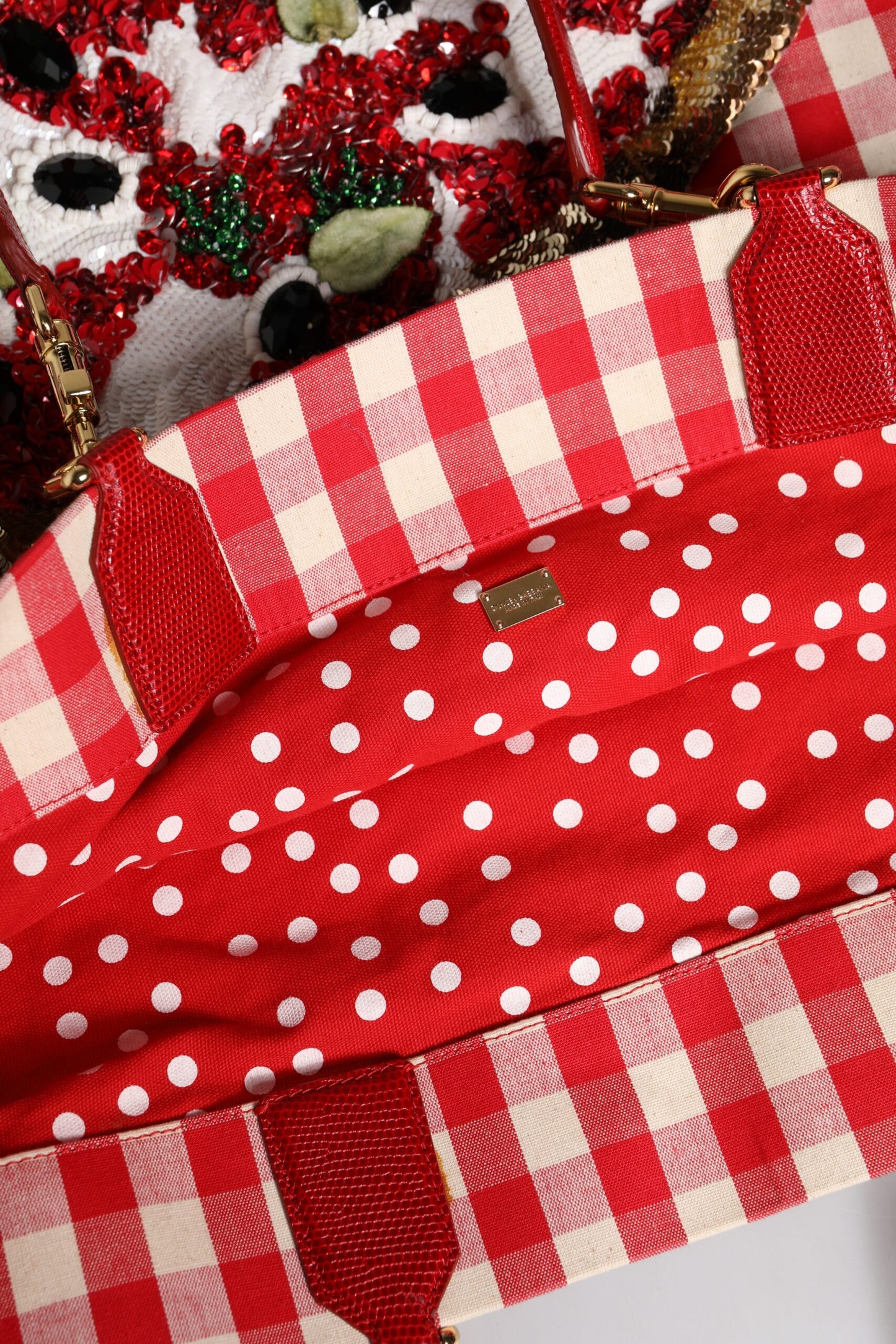 Dolce &amp; Gabbana – Rote Tragetasche mit Strassverzierung „I Love Pizza“