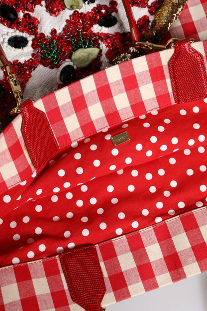 Dolce &amp; Gabbana – Rote Tragetasche mit Strassverzierung „I Love Pizza“