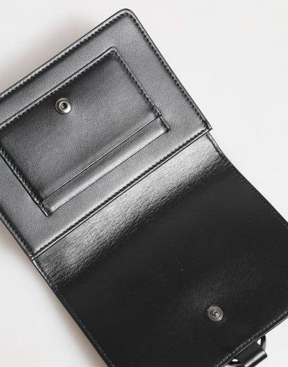 Dolce &amp; Gabbana – Kartenetui aus schwarzem Leder mit Kristallverzierung